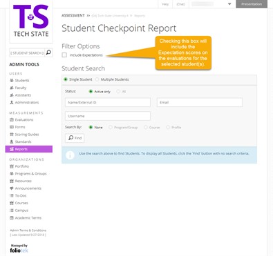 Student Checkpoint Report